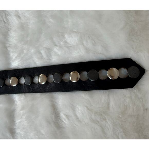BRAVE Gordic Gump Belt Black Leather Italian Buckle Rivet Size 32 Ethically Made - Picture 8 of 12